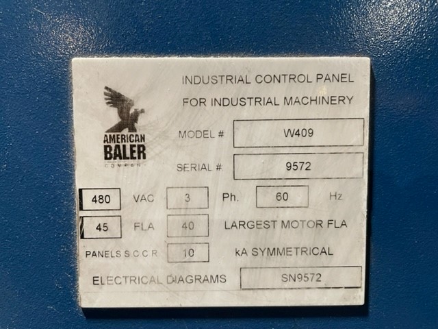 9012 American Baler W409 2 ram name plate