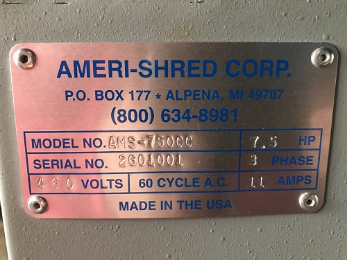 8818 10 Ameri Shred AMS 750CC Cross Cut Shredder