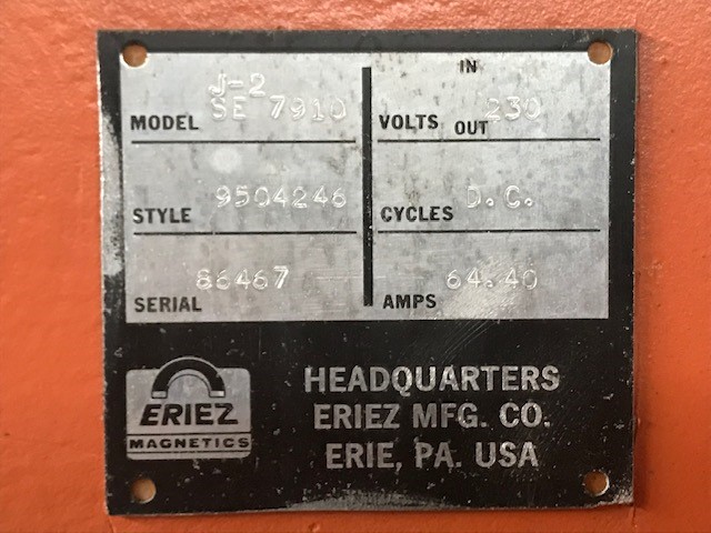 6356 Eriez SE7910 name plate